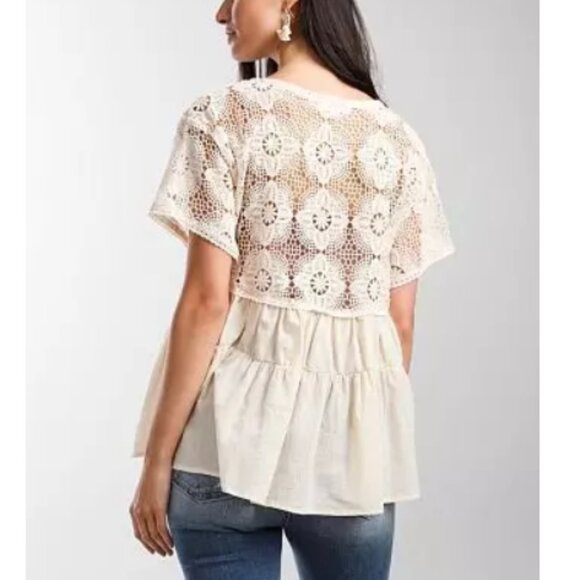 Penelope Rose Women's Chic Cream Crochet Open Weave Blouse Top Size 2X - Picture 2 of 8